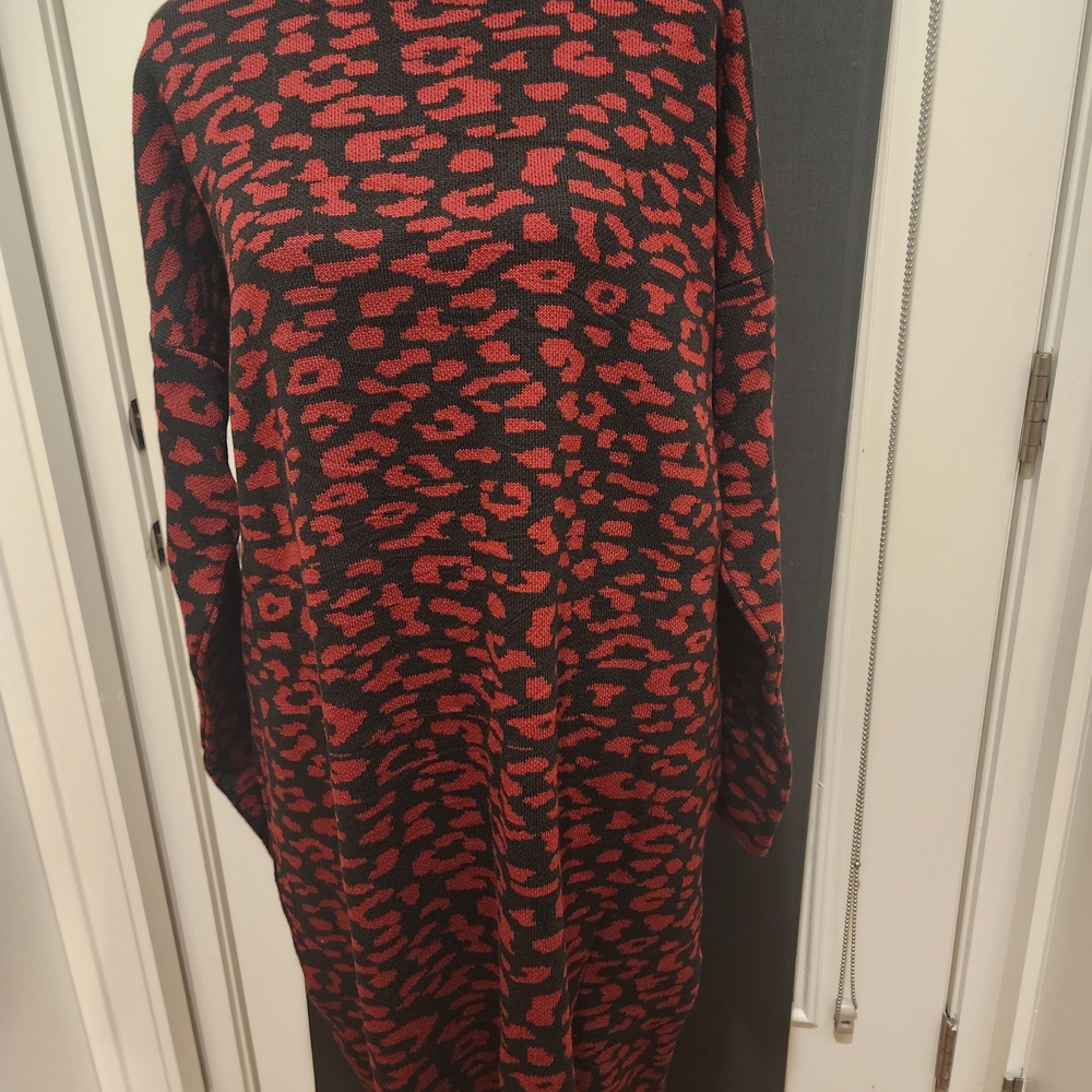 Red and Black Animal Print Sweater Dress
